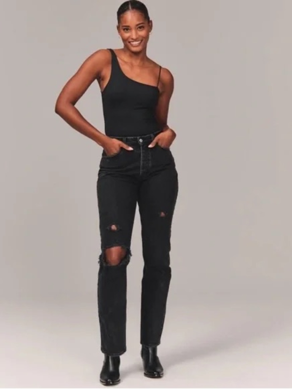 Abercrombie & Fitch Black High-Rise Distressed Straight Jeans - Women